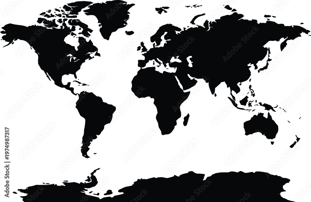 Obraz premium Black silhouette of a world map on a white background