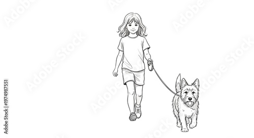 Girl walking dog on leash