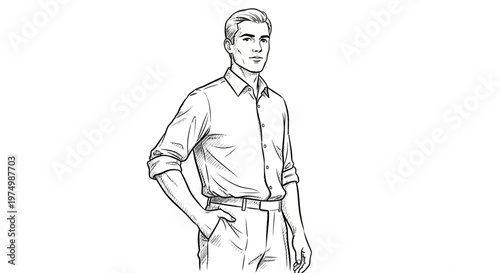 Man in Casual Shirt and Trousers with Hand in Pocket