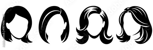 Woman hairstyle vector set, silhouettes showing various female hair styles and haircuts isolated on white background, woman fashion vector