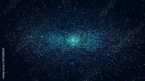 Abstract digital background featuring a glowing circular pattern of colorful particles