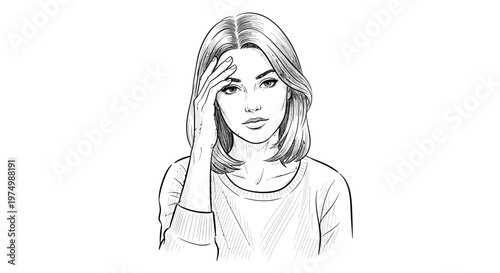 Woman with hand on forehead, looking stressed or thoughtful