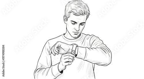 Young man looking at his smartwatch