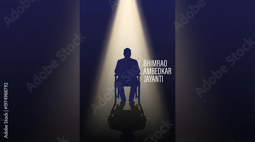 Ambedkar jayanti silhouette man chair spotlight shadow poster text banner design illustration template art background
