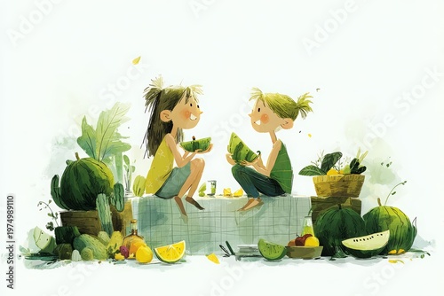 Happy Children Summer Vacation: Flat Vector Illustrations