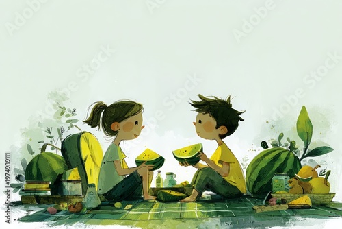Happy Children Summer Vacation: Flat Vector Illustrations