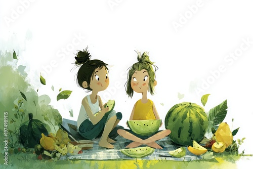 Happy Children Summer Vacation: Flat Vector Illustrations