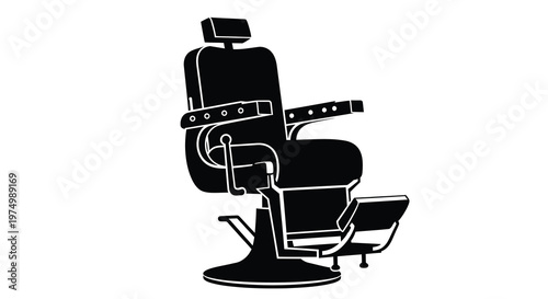 A black silhouette depicts a classic barbershop chair showcasing its iconic design and functionality high quality