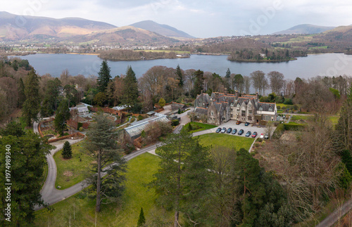 Obraz na płótnie Aerial view of The Lingholm Estate and Derwent Water lake in The Lake District,