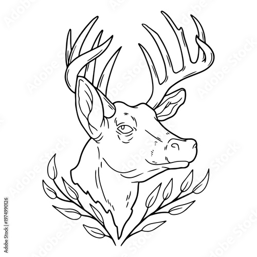 Hunting elements stroke reindeer head