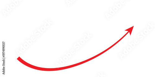 Vibrant red arrow with a curved trajectory moving upwards and to the right,