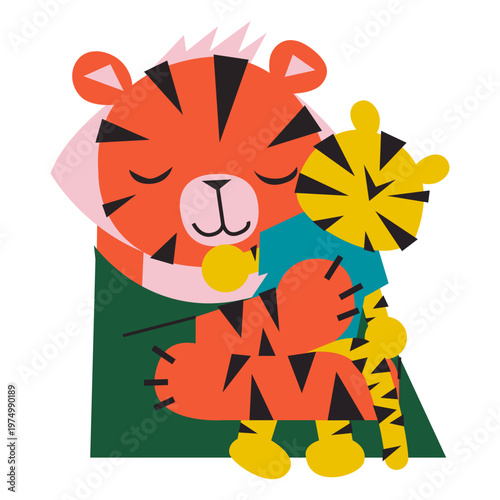 Cute tiger with stuffed toy