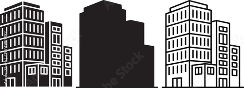 Commercial office building icon set for urban real estate development.
