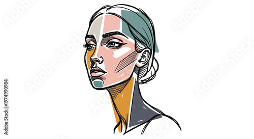Stylized illustration of a woman with multicolored makeup on her face and neck