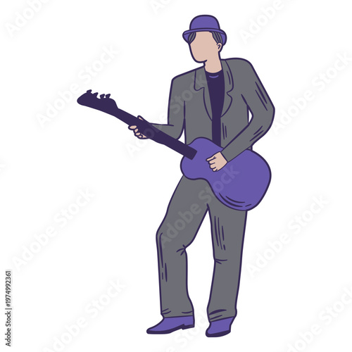 Guitar player in suit drawing