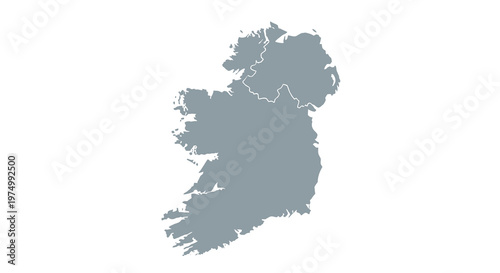 A grayscale map depicting the island of Ireland showcasing its coastlines and borders high quality professional