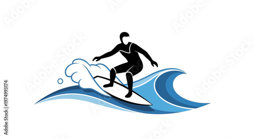 Dynamic Surfer Riding A Blue Wave