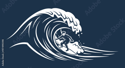Dynamic Surfer Riding A Crashing Wave
