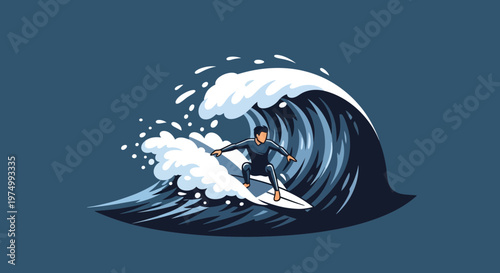 Dynamic Surfer Riding a Massive Crashing Wave