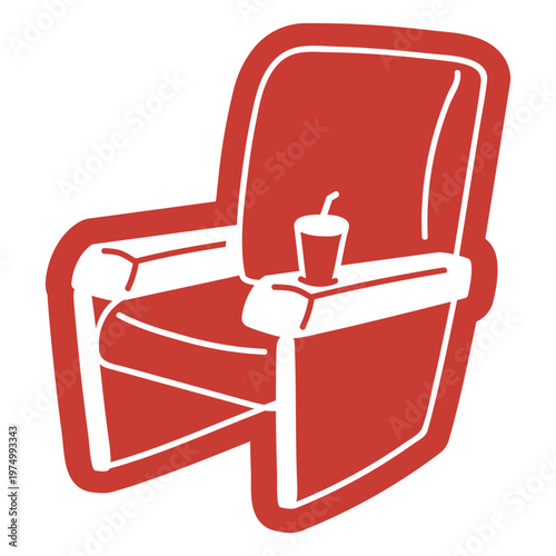 Red cinema recliner with a cup of soda