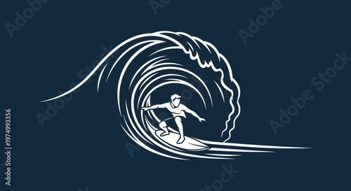 Dynamic Surfer Riding a Perfect Barrel Wave Ocean Adventure