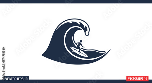 Dynamic Surfer Riding A Powerful Ocean Wave Icon