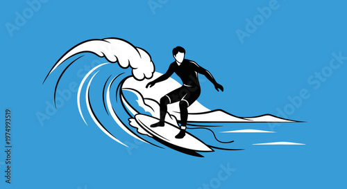Dynamic Surfer Riding A Powerful Wave With Minimalist Style