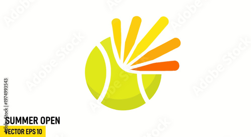 Dynamic Tennis Ball Icon With Exploding Rays Of Summer Energy