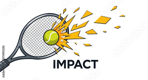 Dynamic Tennis Ball Impact Graphic Design With Racket And Speed Lines