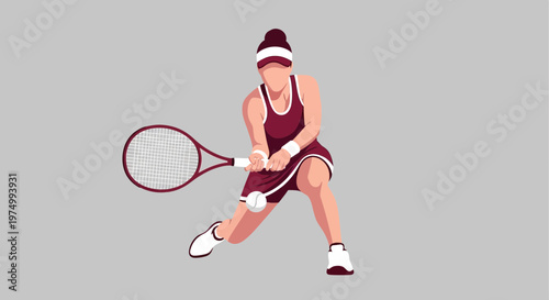 Dynamic Tennis Player Action Shot Flat Design Style Illustration