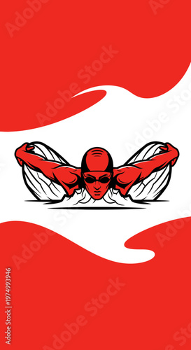 Dynamic Swimmer Athletic Motion Sport Illustration Power