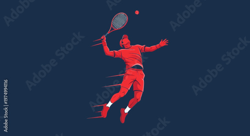 Dynamic Tennis Player Mid-Serve Striking a Powerful Pose