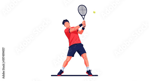 Dynamic Tennis Player Mid-Stroke Action Shot With Ball Isolated