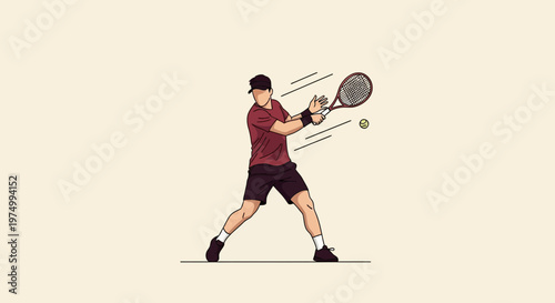Dynamic Tennis Player Mid-Swing Action Shot Illustration