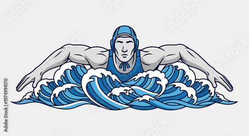 Dynamic Swimmer Navigating Powerful Ocean Waves Artistic Representation