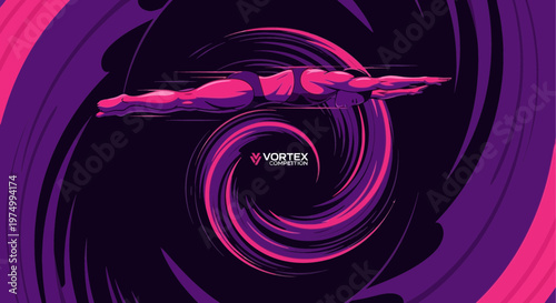 Dynamic Swimmer Mid-Race With Abstract Energetic Vortex Design