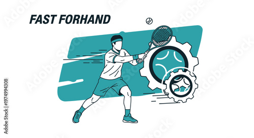 Dynamic Tennis Player Executing A Powerful Fast Forehand Stroke