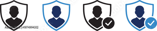 User Security and Protection Icon with Shield and Check Mark – Verified Account, Privacy, Safe Access, Cybersecurity, Secure Login, User Verification and Data Protection Symbol