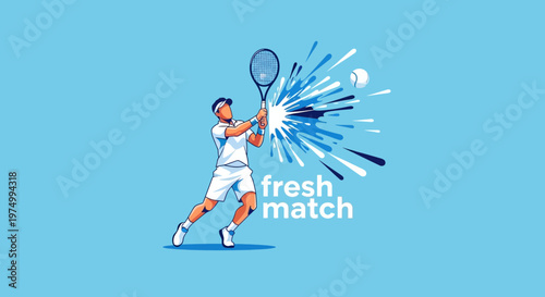 Dynamic Tennis Player Executing A Powerful Forehand Stroke With Splash Effect