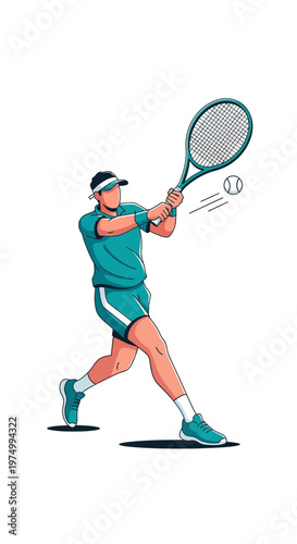 Dynamic Tennis Player Executing A Powerful Forehand Stroke On Court