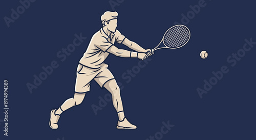Dynamic Tennis Player Executing A Powerful Forehand Stroke