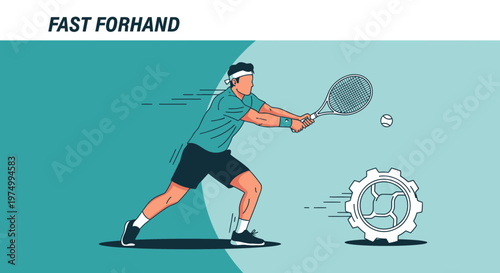 Dynamic Tennis Player Executing a Swift Forhand Stroke with Mechanical Precision