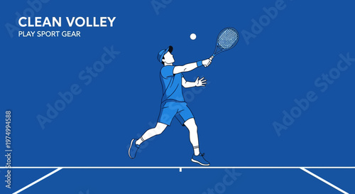 Dynamic Tennis Player Executing a Volley Shot In Athletic Apparel