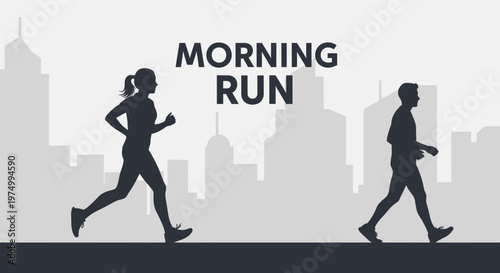 Dynamic Urban Morning Run Silhouettes Active Lifestyle Fitness Motivation
