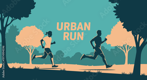 Dynamic Urban Run Silhouettes Outdoor Fitness Activity