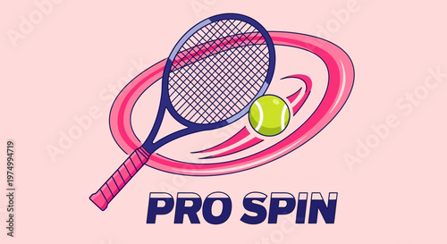 Dynamic Tennis Racquet and Ball Graphic With Sporty Swirls