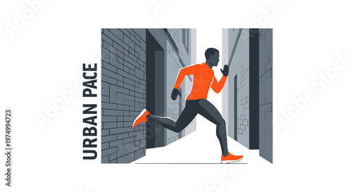Dynamic Urban Runner Pushing Forward Through City Alleys