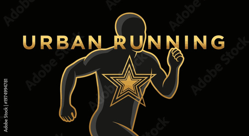 Dynamic Urban Runner Silhouette With Golden Star Emblem Achievement