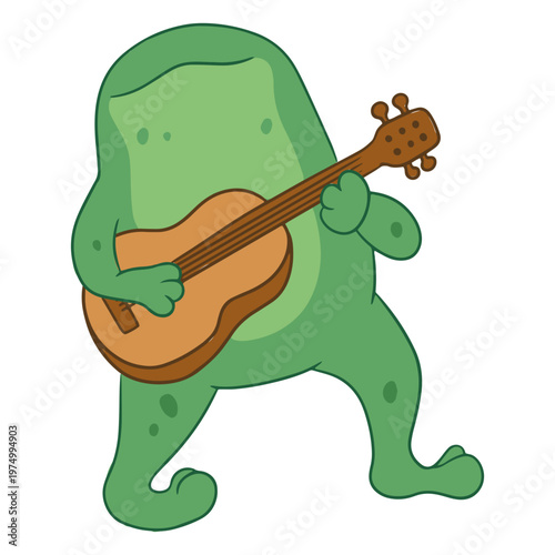 Green frog performing with guitar