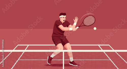 Dynamic Tennis Player In Action On Court During Match Play